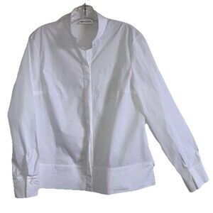 ST. EMILE GERMANY sz 12 96% Cotton Solid White Tunic Long Sleeve Blouse Stretch